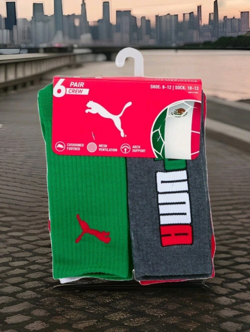 PUMA: MEN'S: (6) PACK: MEXICO: CREW SOCKS: SOCCER: SIZE: 10-12: BRAND NEW